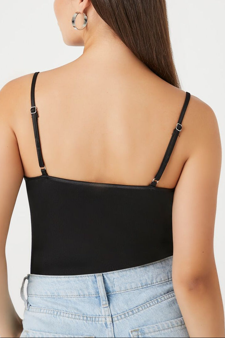  Forever 21 Satin Lace-Trim Bodysuit - black - Bonton