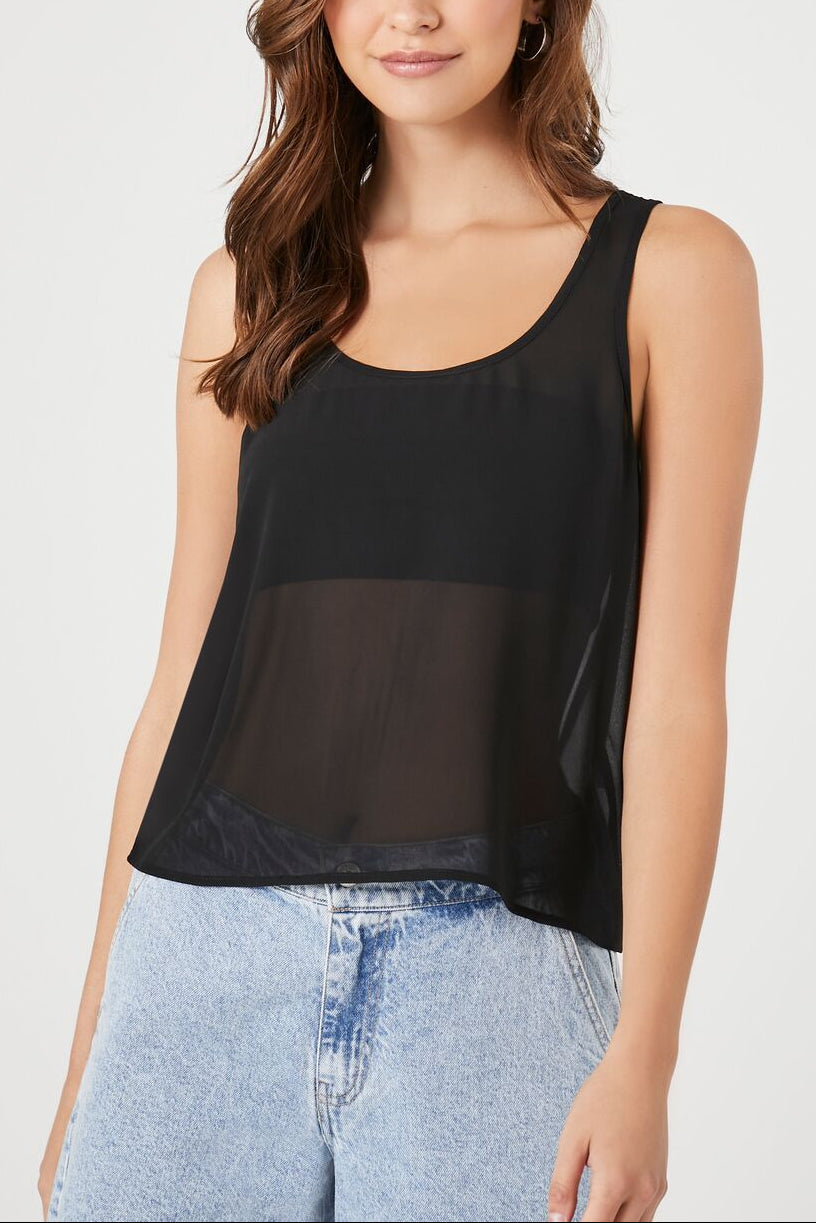  Forever 21 Chiffon Scoop Tank Top - black - Bonton