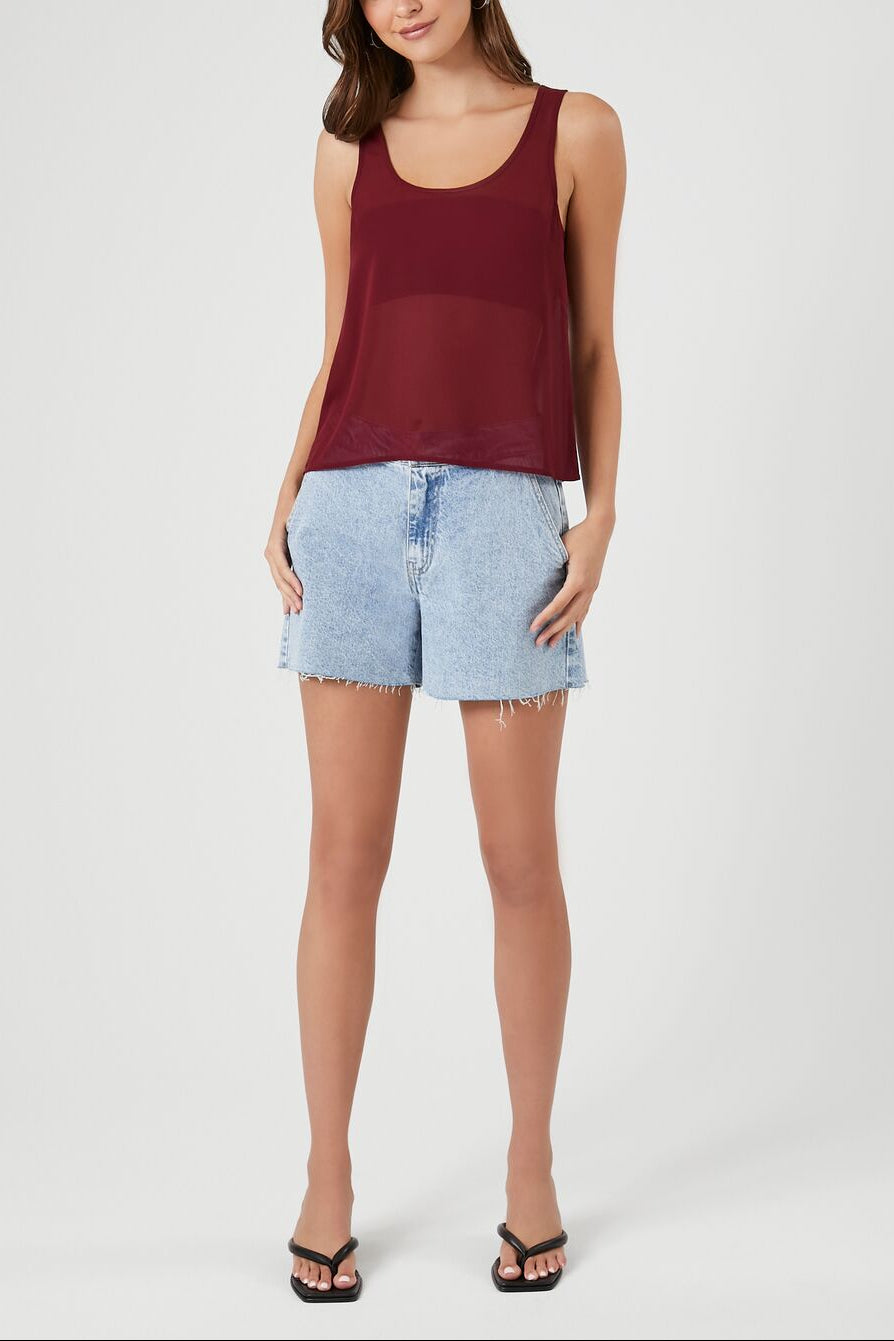  Forever 21 Chiffon Scoop Tank Top - black - Bonton