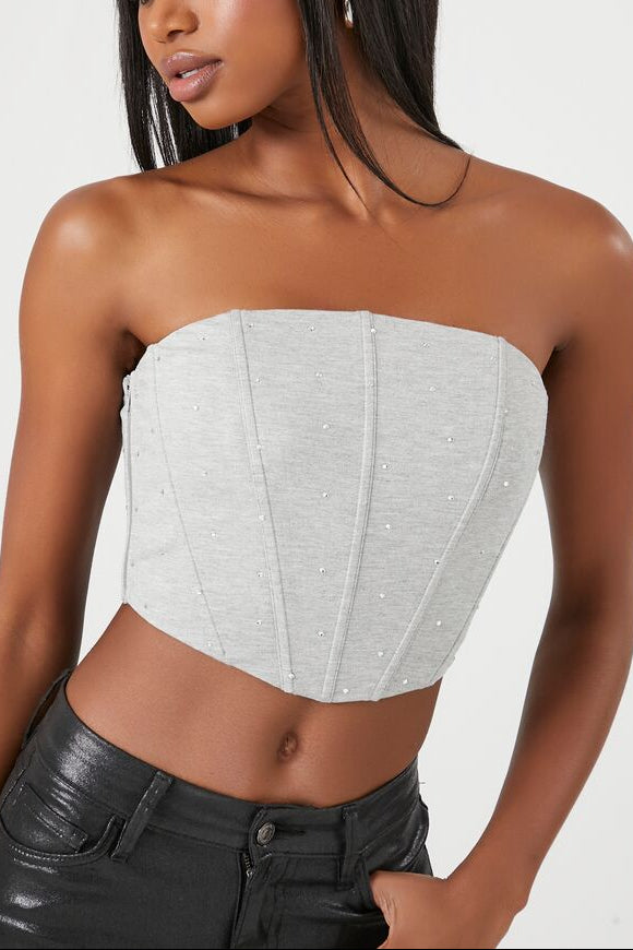  Forever 21 Cropped Corset Tube Top - heather grey - Bonton