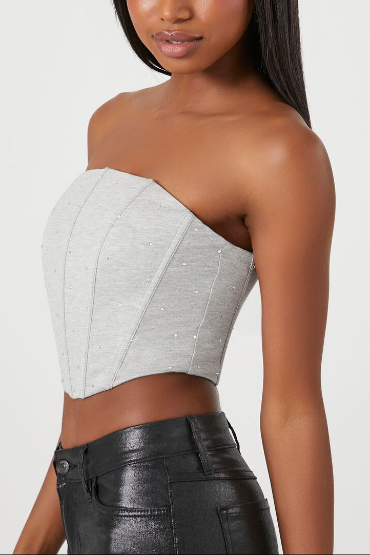  Forever 21 Cropped Corset Tube Top - heather grey - Bonton