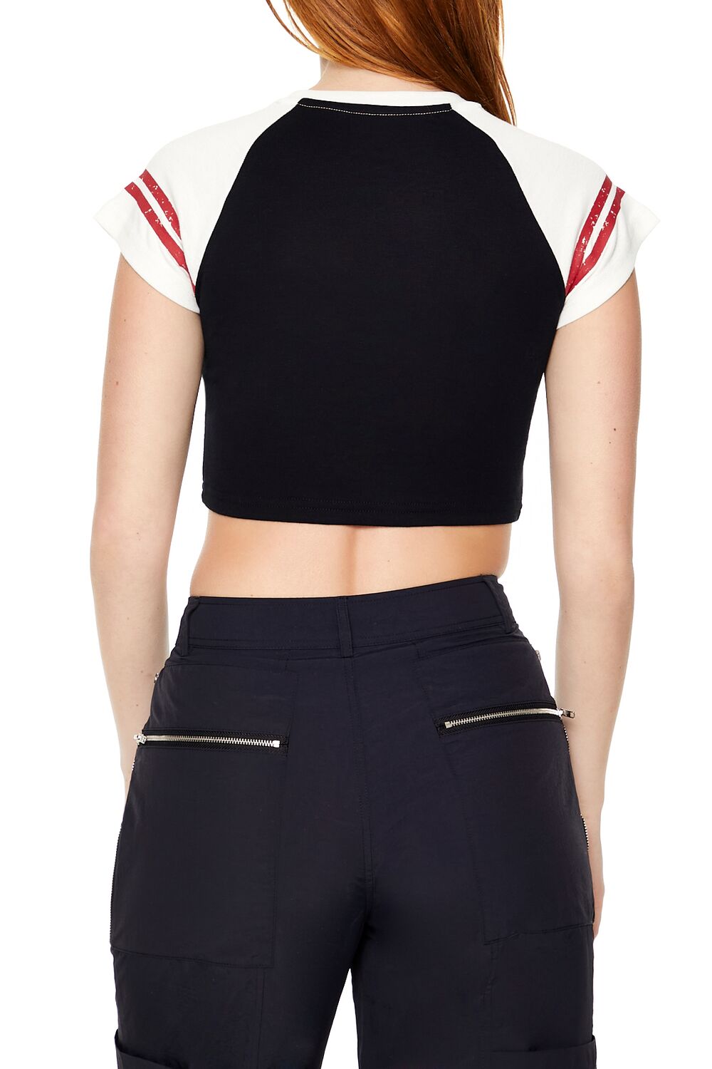  Forever 21 Raglan Harvard Graphic Baby Tee - black multi - Bonton