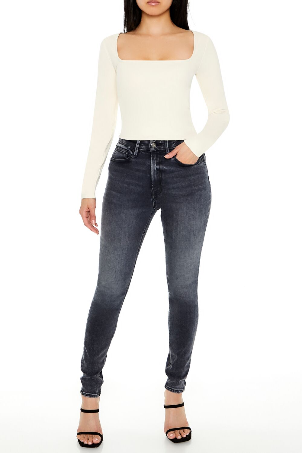  Forever 21 Sculpt Shape Square-Neck Top - cream - Bonton
