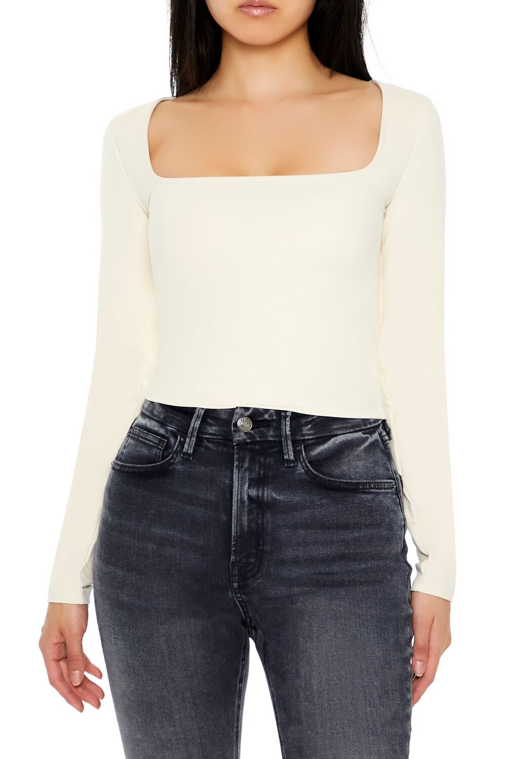  Forever 21 Sculpt Shape Square-Neck Top - cream - Bonton
