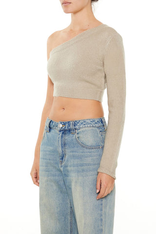Sweater-Knit One-Shoulder Crop Top