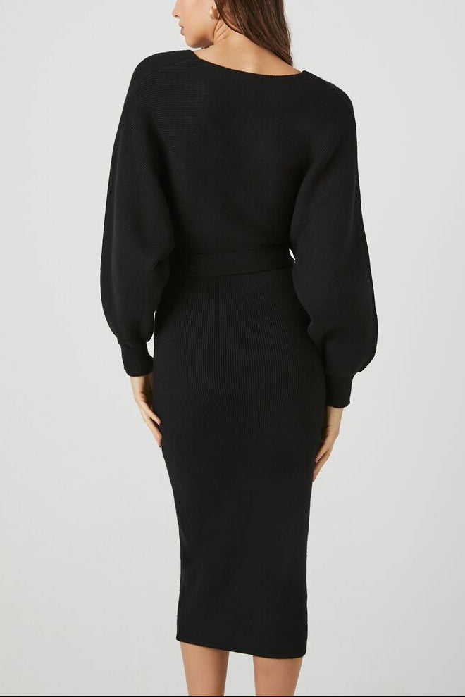  Forever 21 Sweater Midi Wrap Dress - black-swatch - Bonton