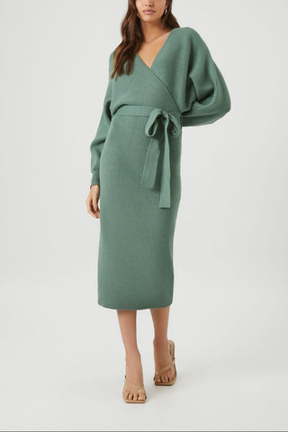 Sweater Midi Wrap Dress