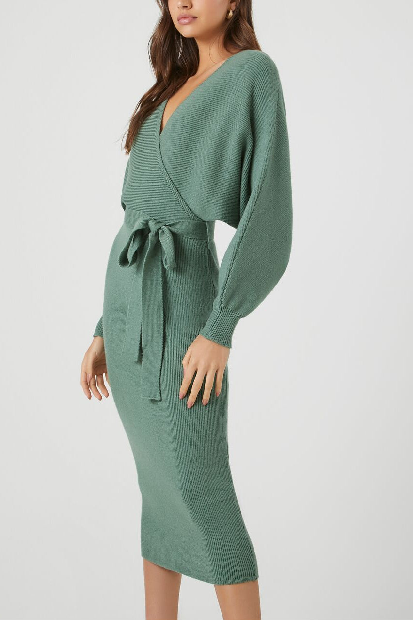  Forever 21 Sweater Midi Wrap Dress - black-swatch - Bonton
