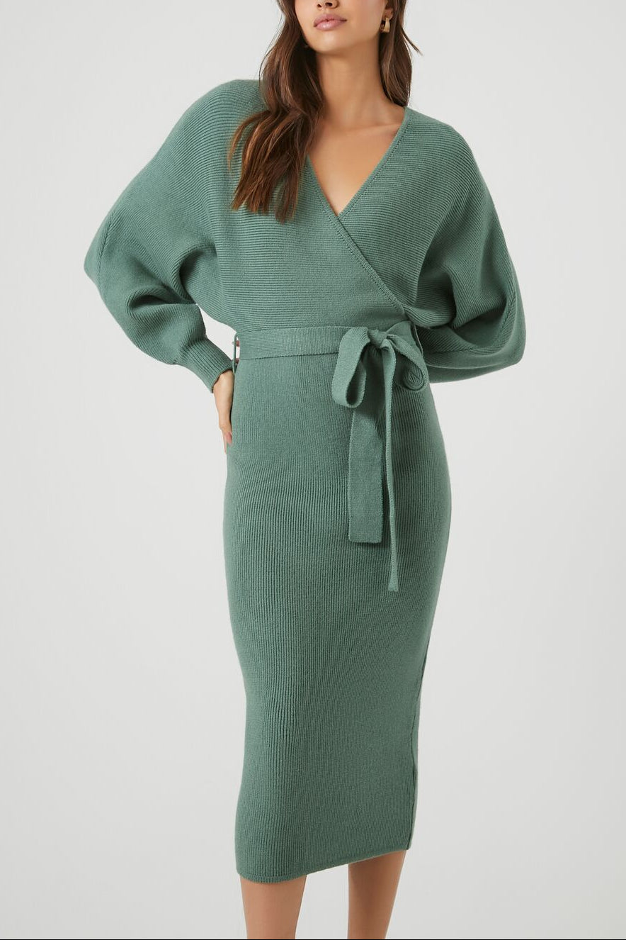  Forever 21 Sweater Midi Wrap Dress - black-swatch - Bonton