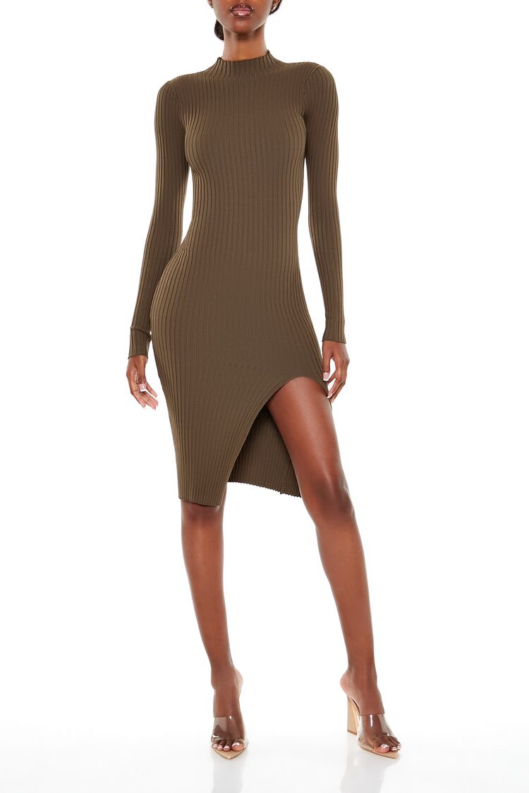  Forever 21 Ribbed Knit Midi Sweater Dress - walnut - Bonton