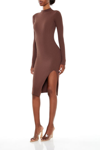 Ribbed Knit Midi Sweater Dress