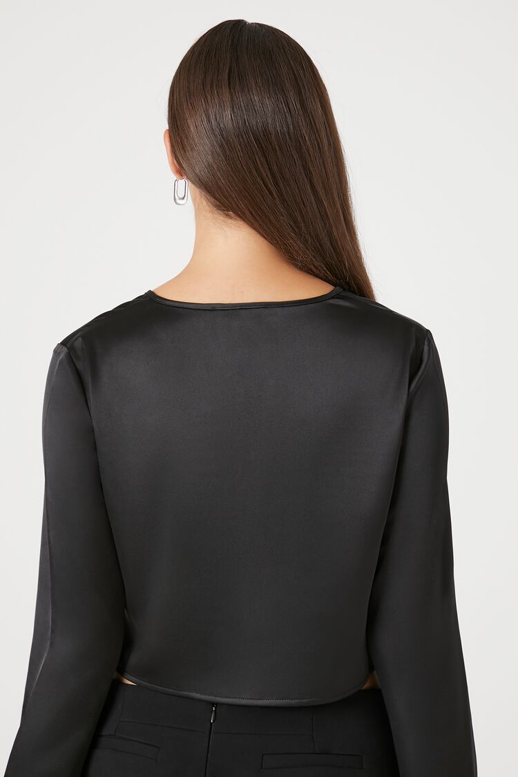  Forever 21 Satin Feather Crop Top - black - Bonton
