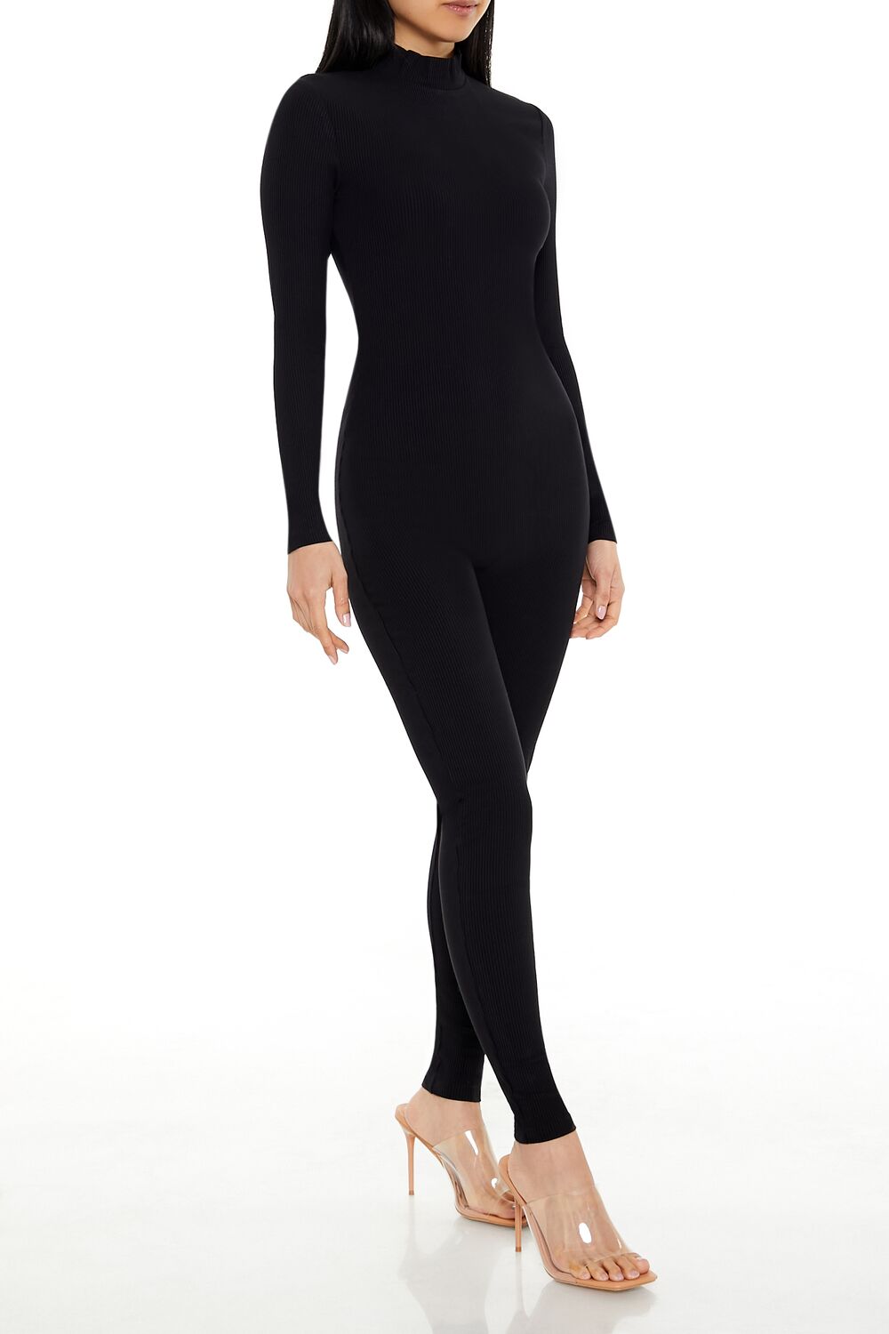  Forever 21 Fitted Mock Neck Jumpsuit - black - Bonton