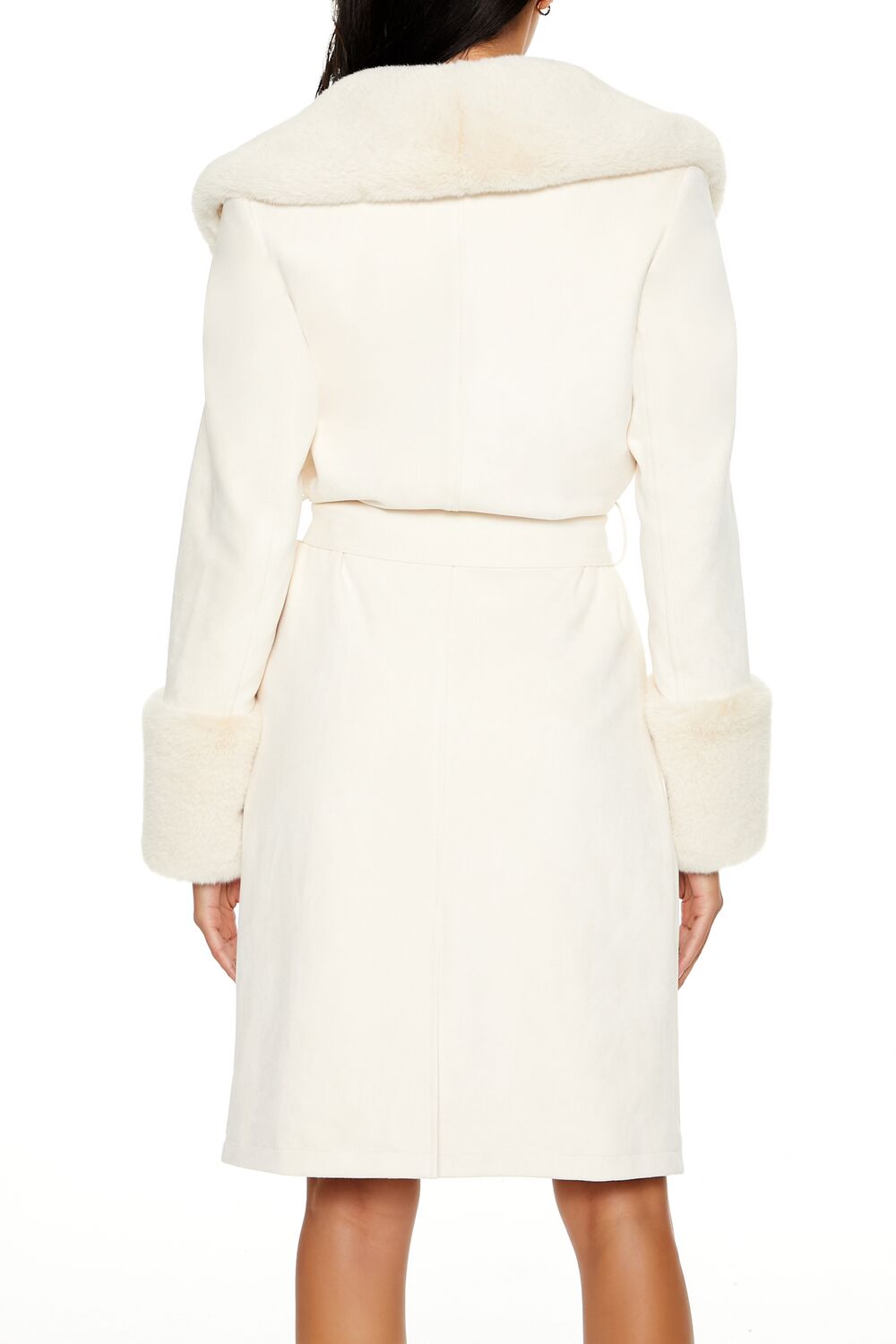  Forever 21 Faux Fur-Trim Faux Suede Trench Coat - cream - Bonton