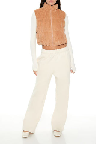 Cropped Funnel Neck Corduroy Vest