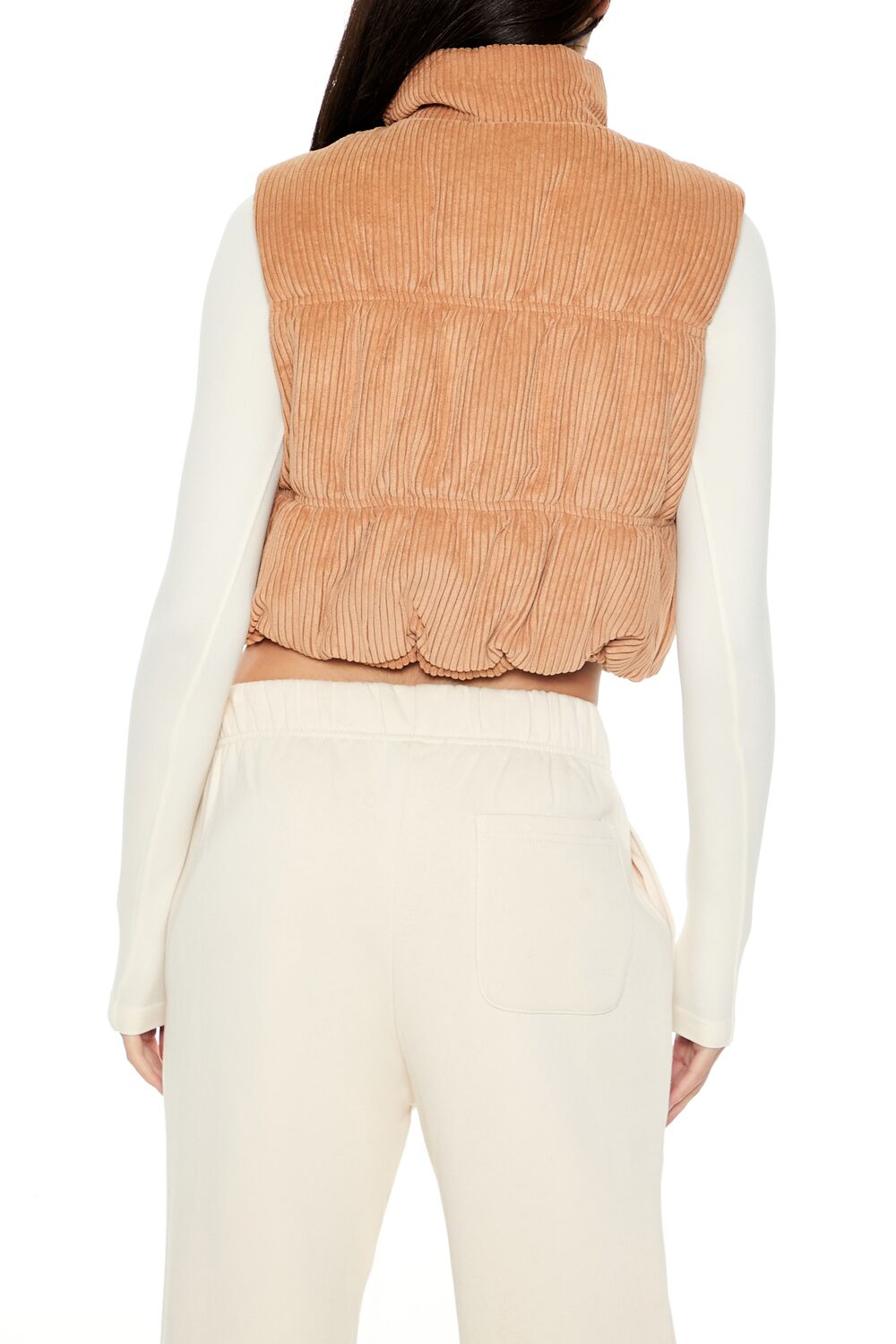  Forever 21 Cropped Funnel Neck Corduroy Vest - camel - Bonton