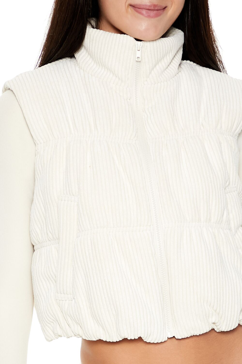  Forever 21 Cropped Funnel Neck Corduroy Vest - camel - Bonton