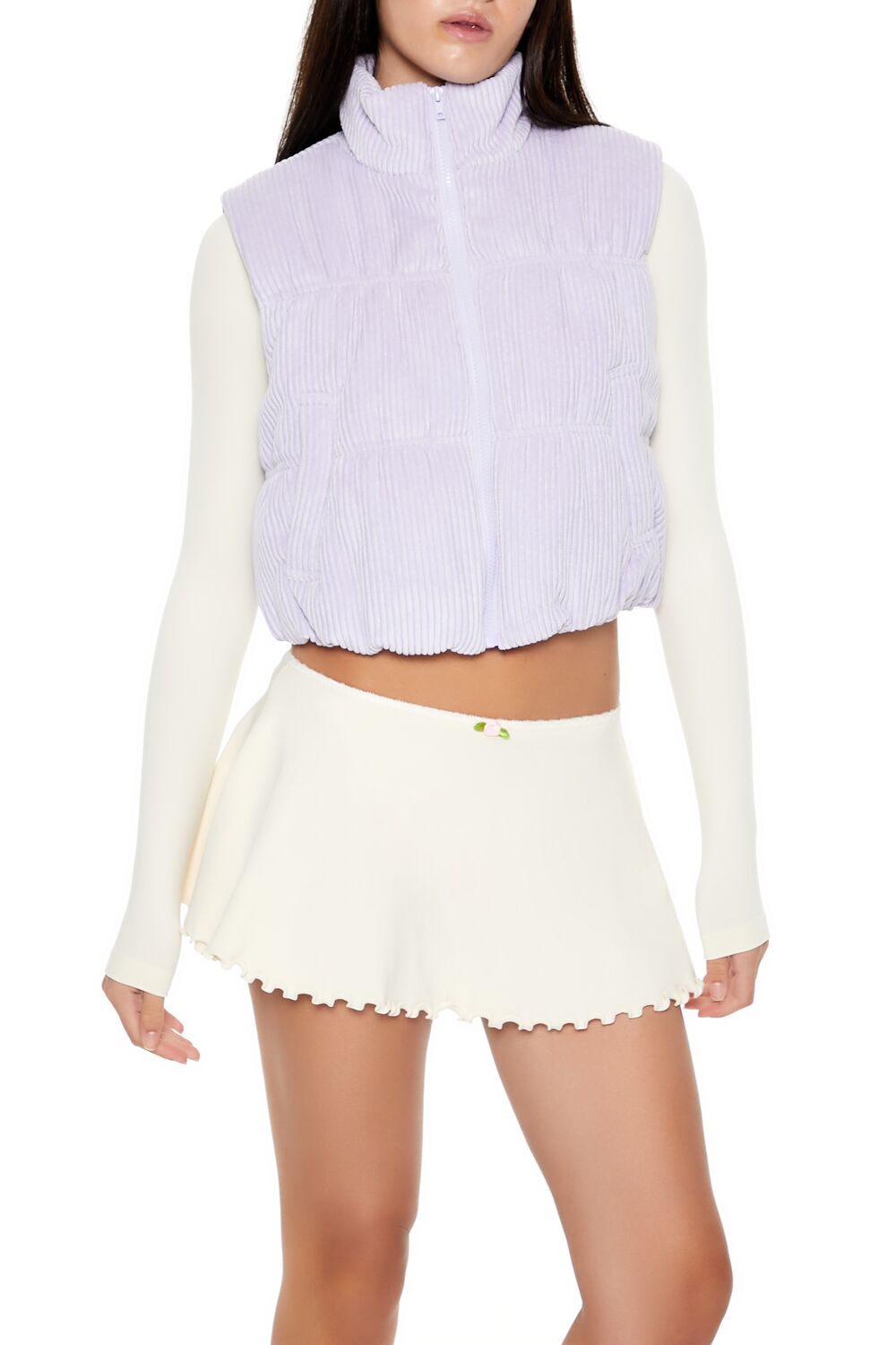  Forever 21 Cropped Funnel Neck Corduroy Vest - camel - Bonton