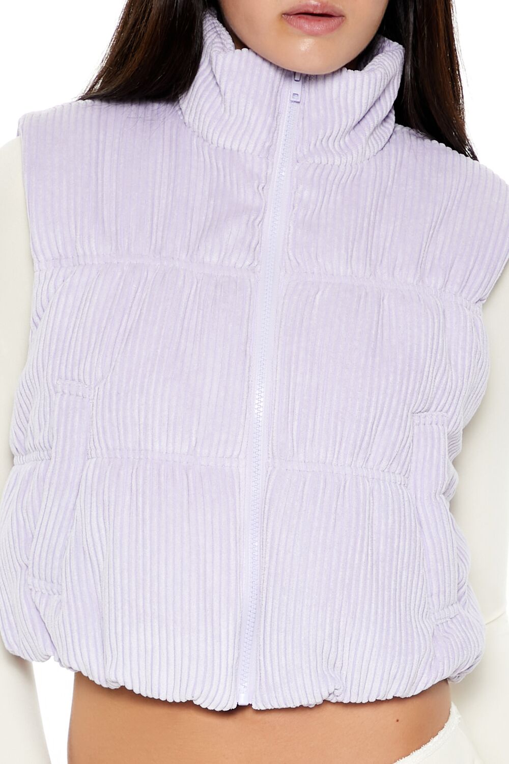  Forever 21 Cropped Funnel Neck Corduroy Vest - camel - Bonton