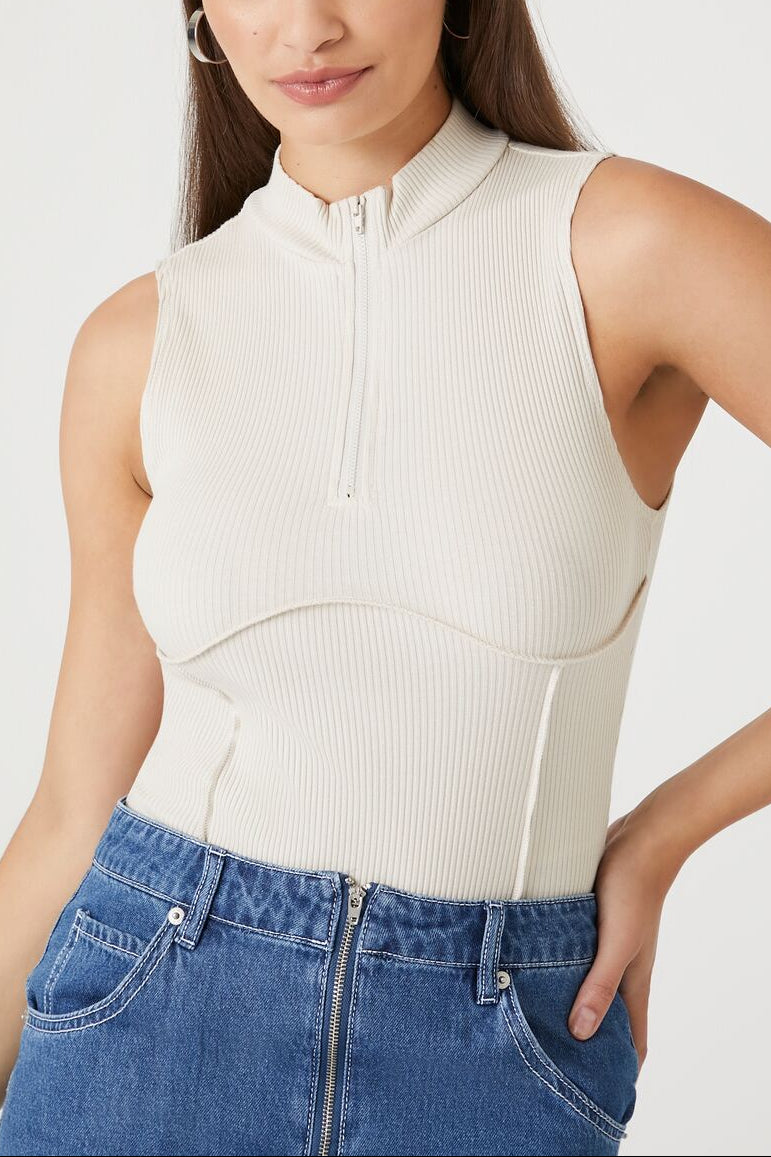  Forever 21 Ribbed Half-Zip Bodysuit - birch - Bonton