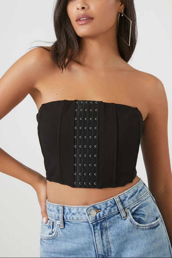  Forever 21 Hook-and-Eye Cropped Tube Top - black - Bonton