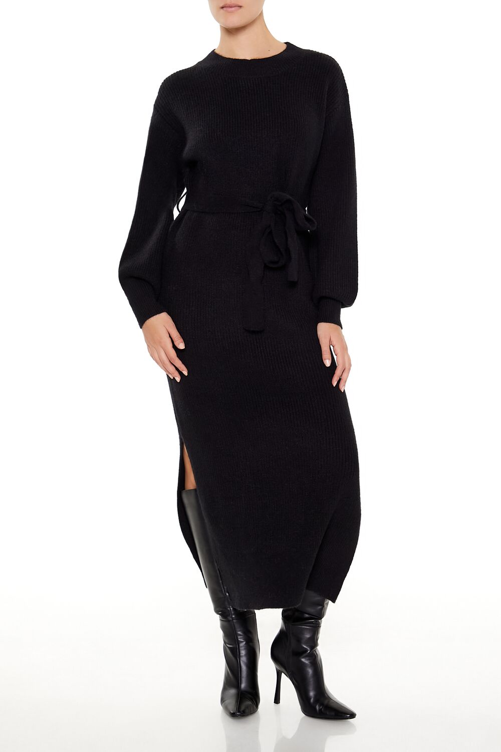  Forever 21 Tie-Front Midi Sweater Dress - black - Bonton