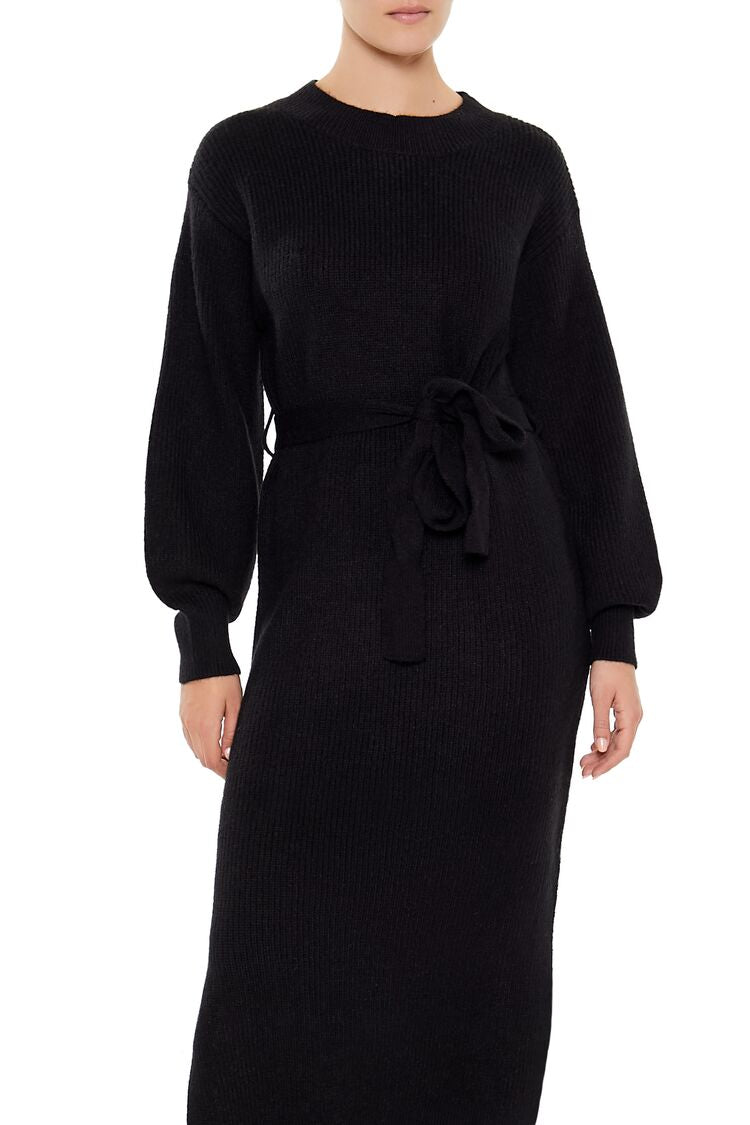  Forever 21 Tie-Front Midi Sweater Dress - black - Bonton