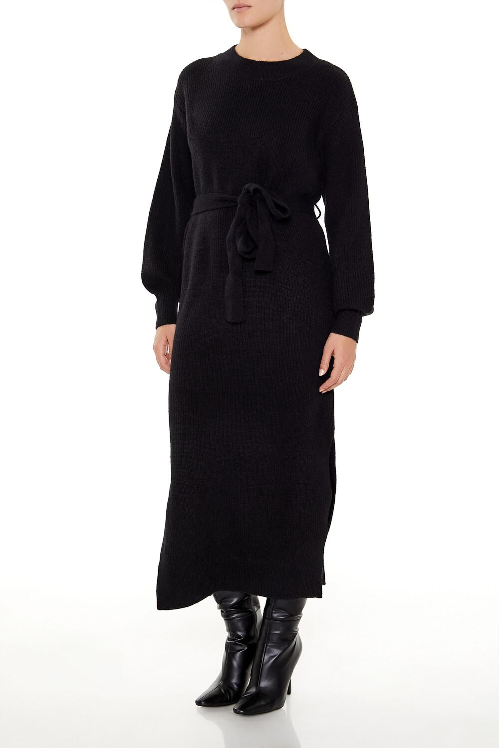  Forever 21 Tie-Front Midi Sweater Dress - black - Bonton