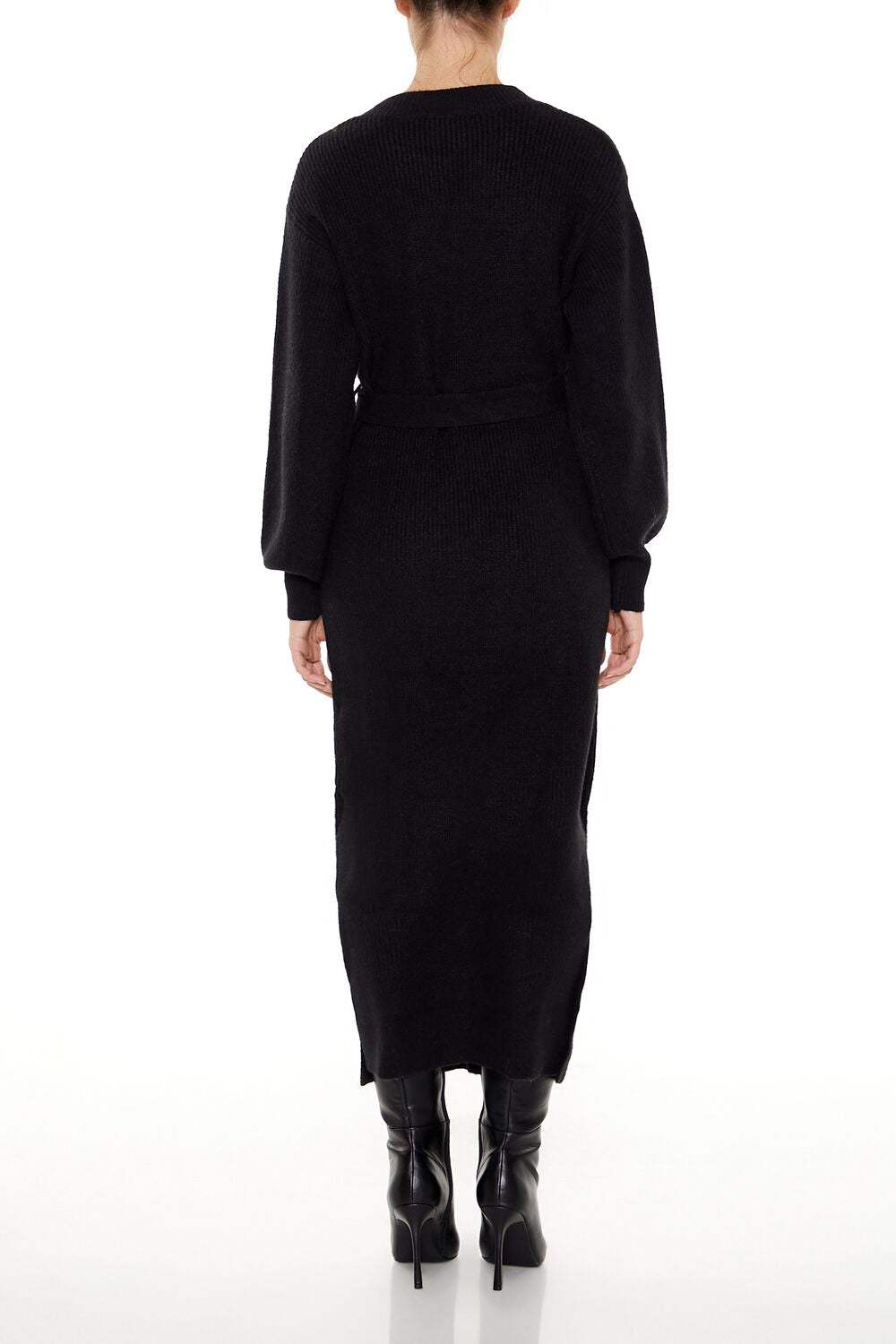  Forever 21 Tie-Front Midi Sweater Dress - black - Bonton