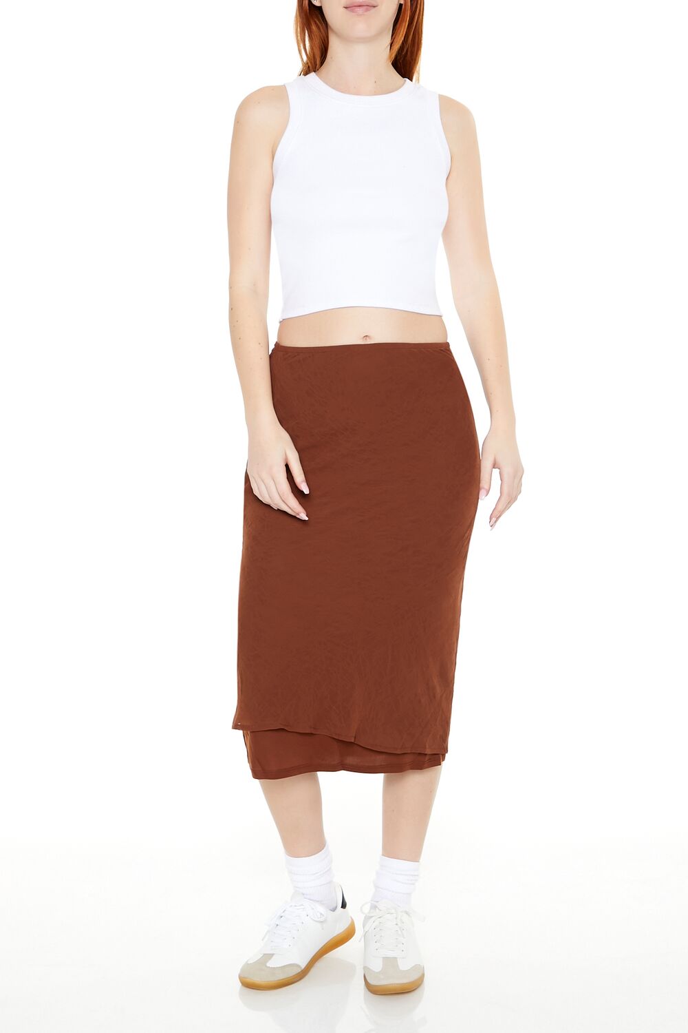  Forever 21 Chiffon Midi Skirt - cappuccino - Bonton
