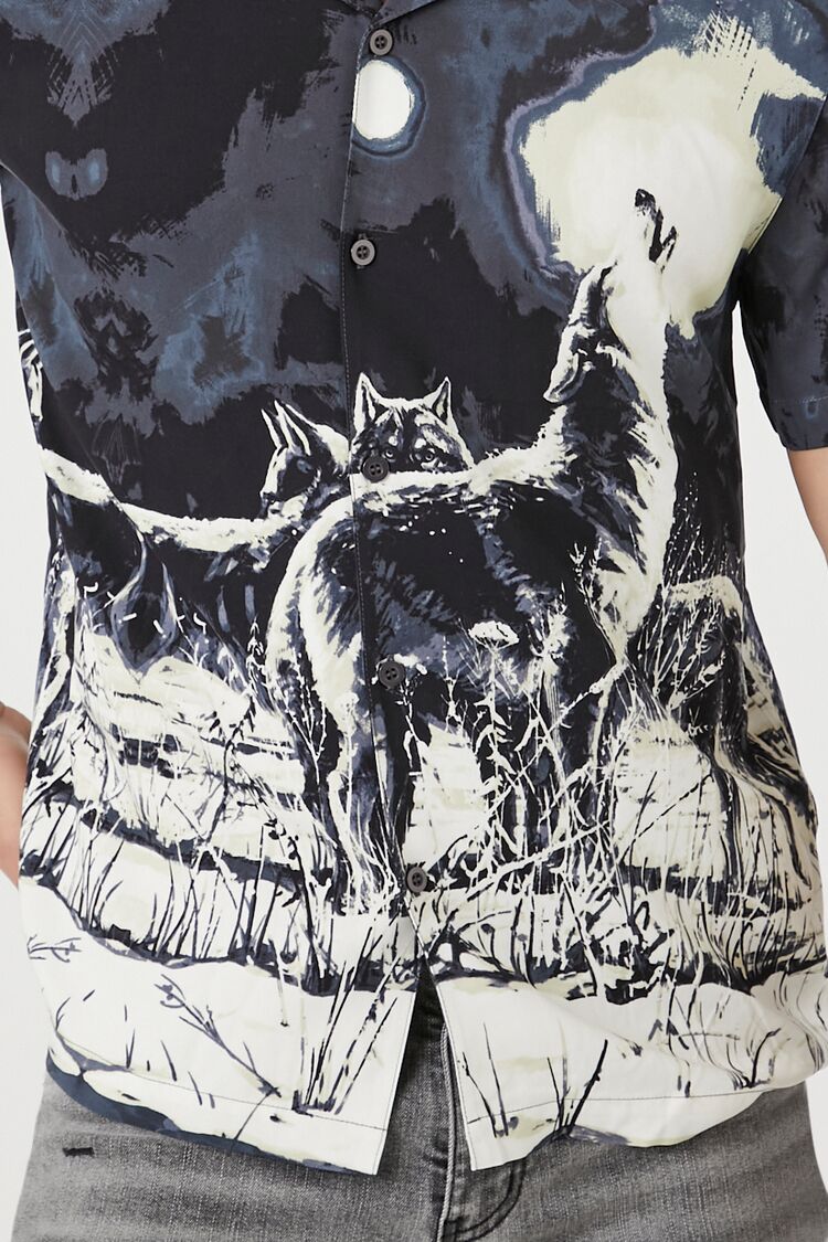  Forever 21 Twill Howling Wolf Graphic Shirt - grey multi - Bonton
