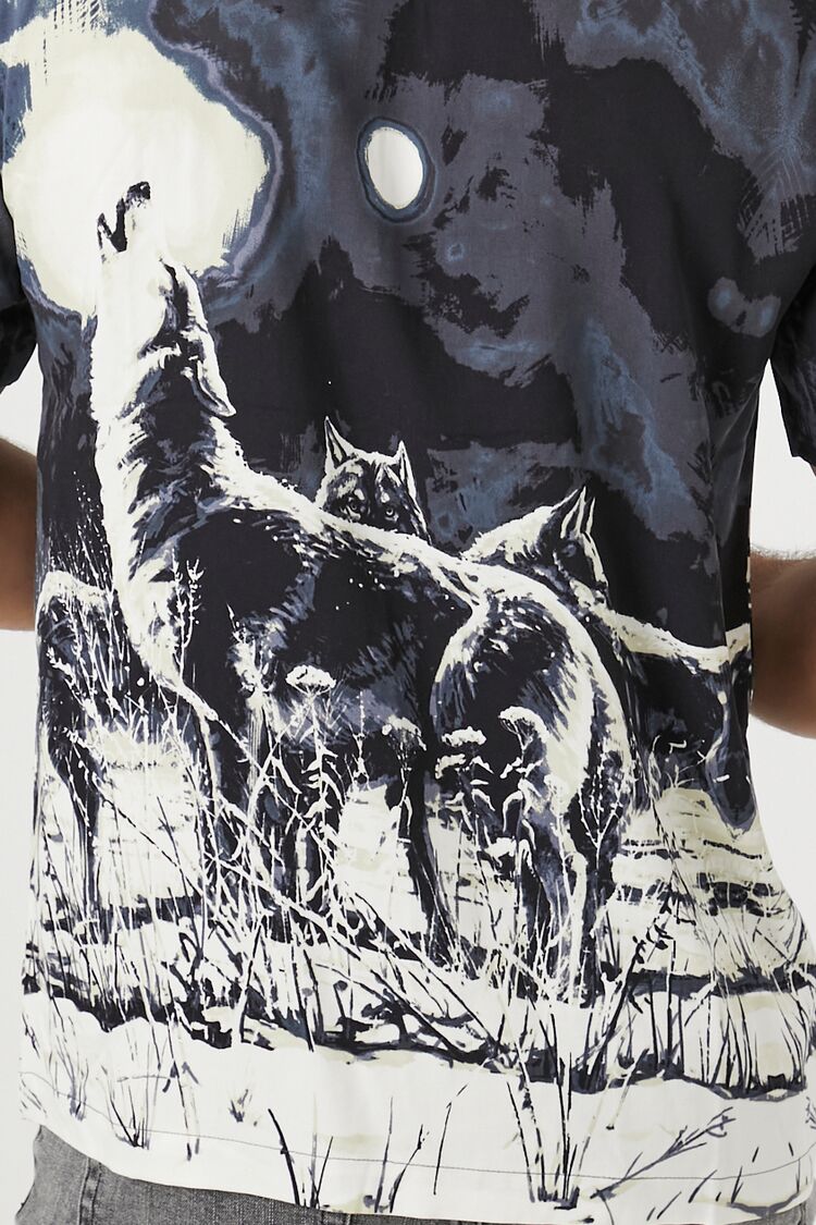  Forever 21 Twill Howling Wolf Graphic Shirt - grey multi - Bonton