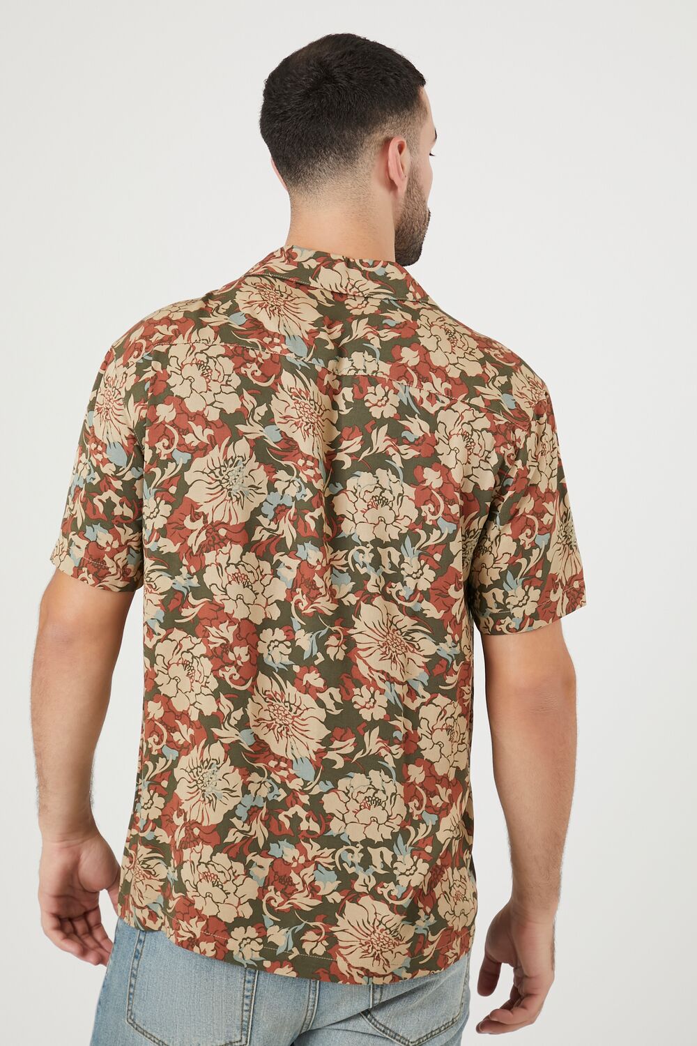  Forever 21 Twill Floral Print Shirt - olive multi - Bonton