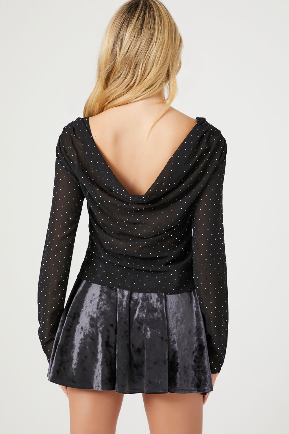  Forever 21 Rhinestone Cowl Back Long-Sleeve Top - black silver - Bonton