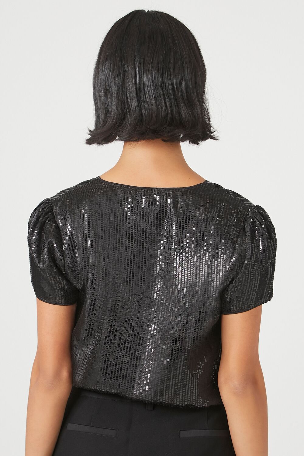  Forever 21 Sequin Surplice Crop Top - black - Bonton