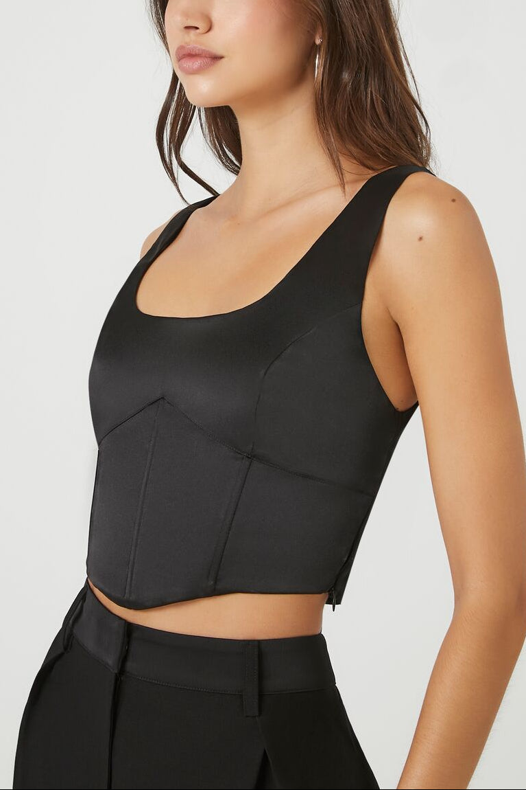  Forever 21 Satin Corset Crop Top - black - Bonton