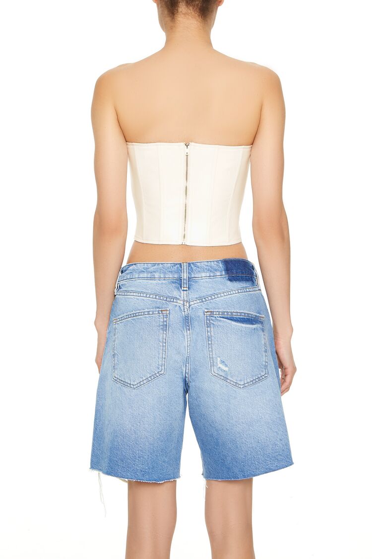  Forever 21 Cropped Faux Leather Tube Top - white - Bonton