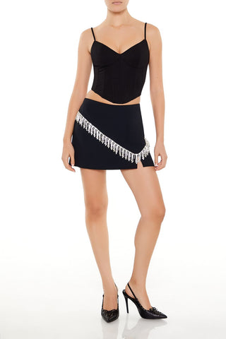 Rhinestone-Fringe Mini Skirt