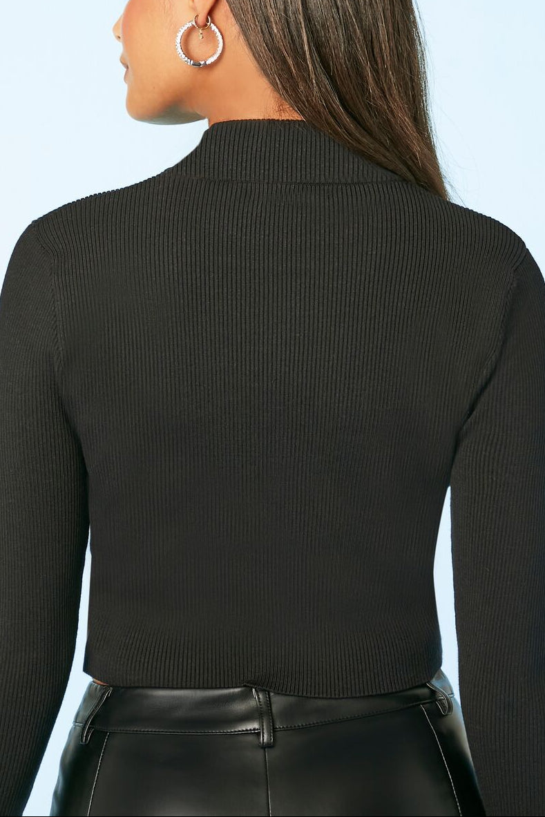 Forever 21 Rhinestone Bow Sweater-Knit Crop Top - black - Bonton