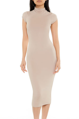 Turtleneck Bodycon Contour Sculpt Midi Dress