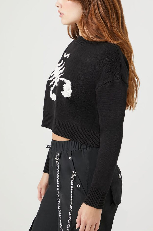  Forever 21 Scorpion Cropped Sweater - white multi - Bonton