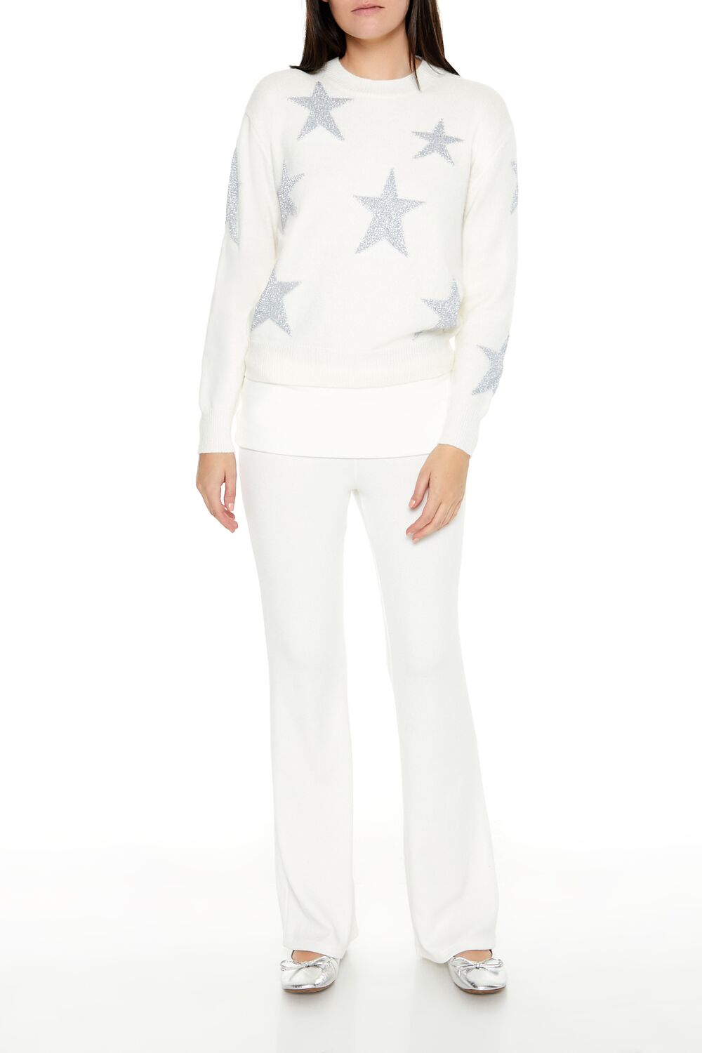  Forever 21 Star Print Sweater - white multi - Bonton