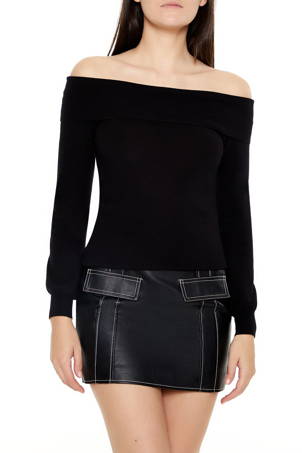  Forever 21 Fitted Off-the-Shoulder Sweater - verdant green - Bonton