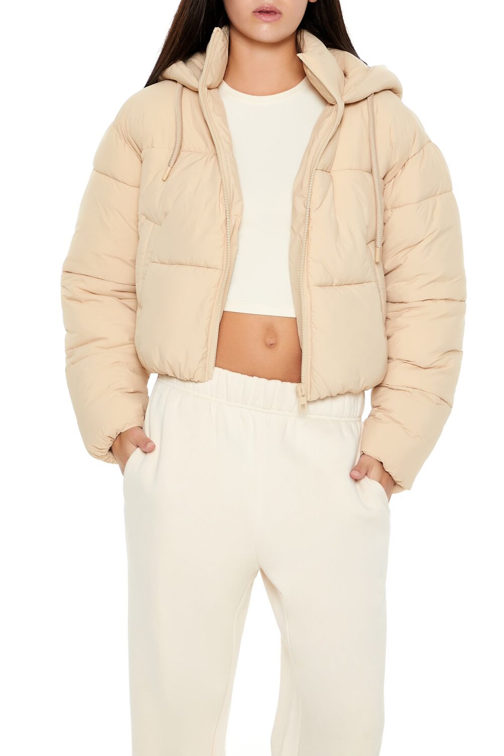  Forever 21 Hooded Quilted Puffer Jacket - desert-sand-swatch - Bonton