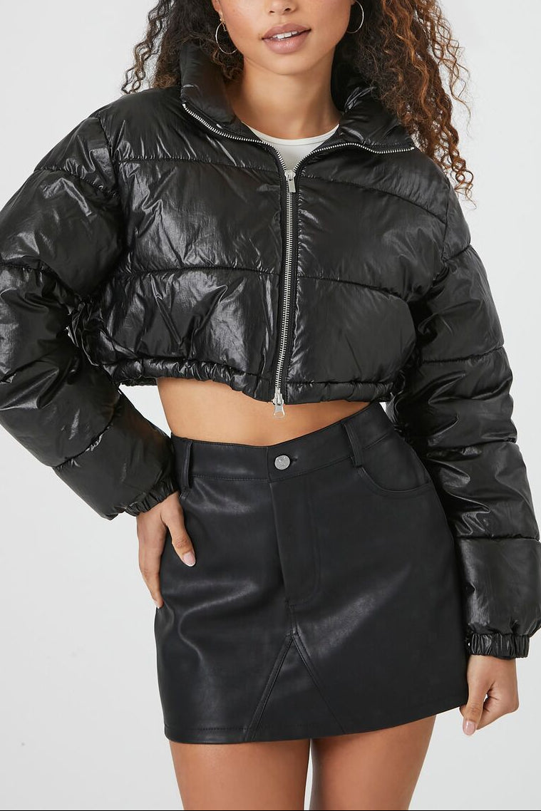 Forever 21 Cropped Puffer Jacket - black - Bonton