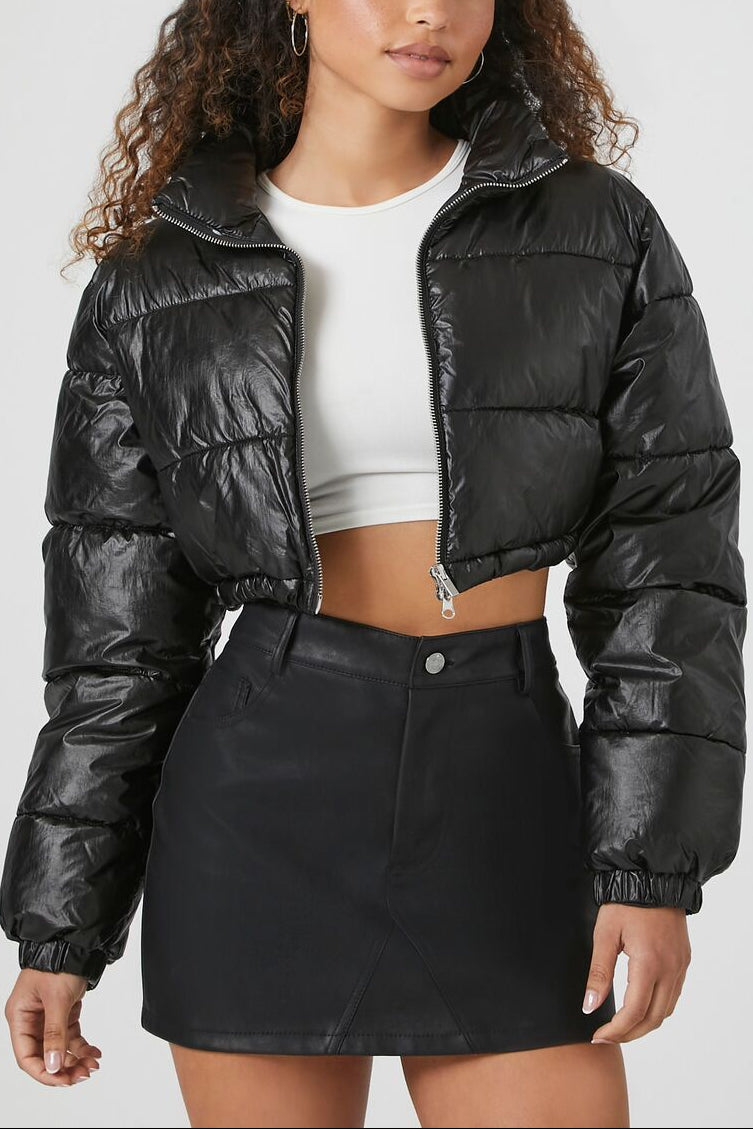  Forever 21 Cropped Puffer Jacket - black - Bonton