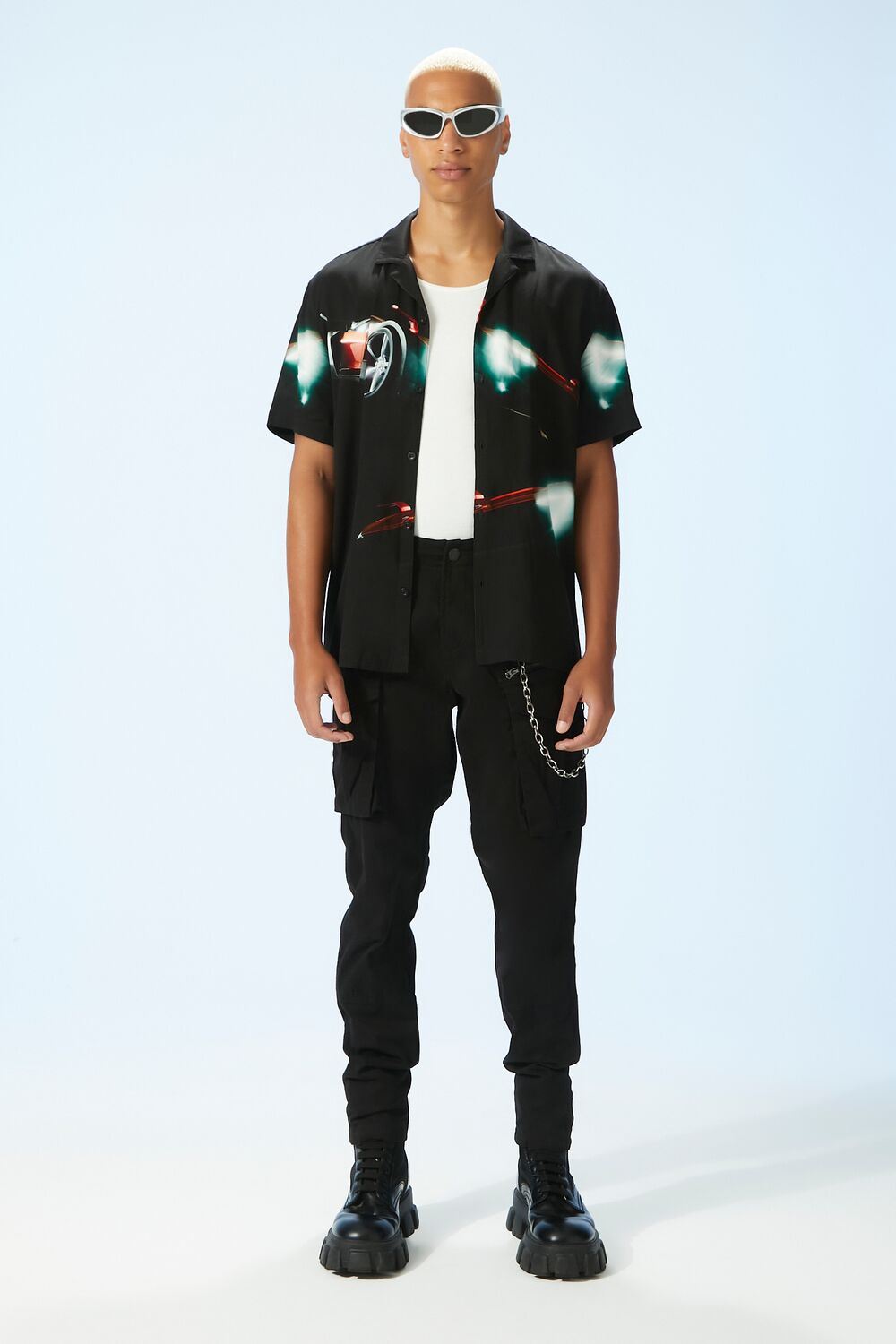  Forever 21 Abstract Car Print Shirt - black multi - Bonton