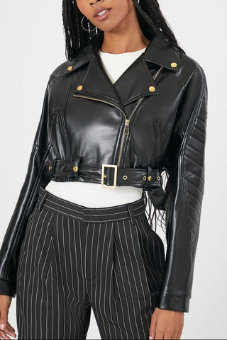 Cropped Faux Leather Moto Jacket