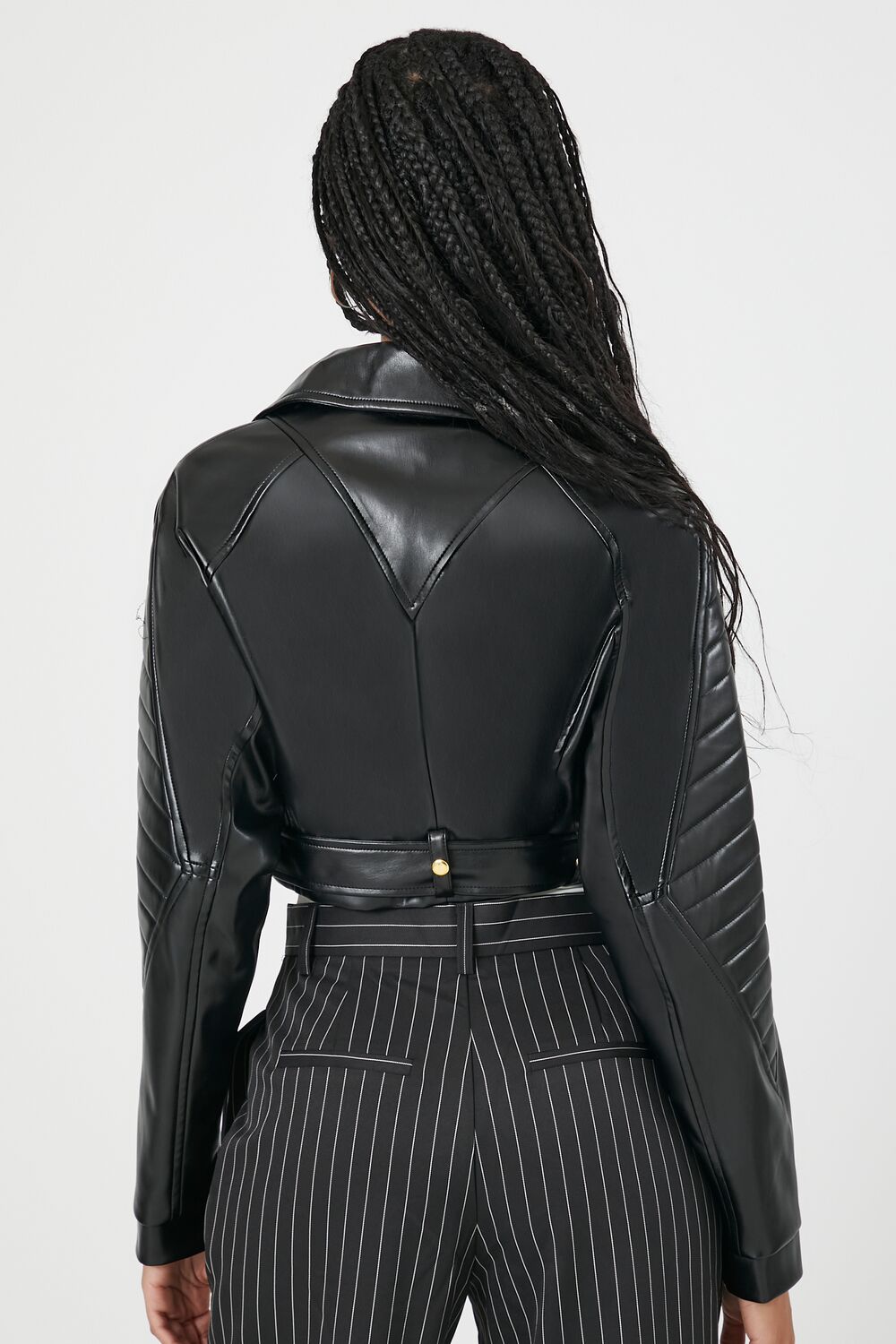  Forever 21 Cropped Faux Leather Moto Jacket - black-swatch - Bonton
