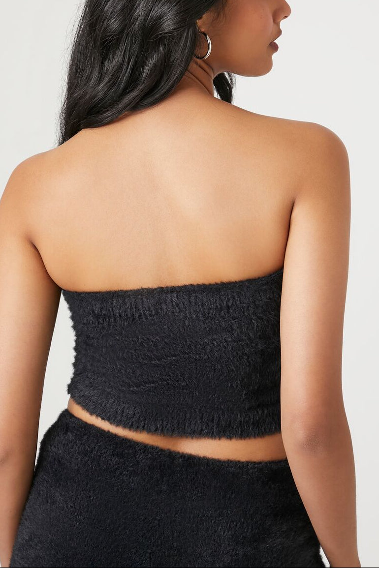  Forever 21 Fuzzy Sweater-Knit Tube Top - black - Bonton